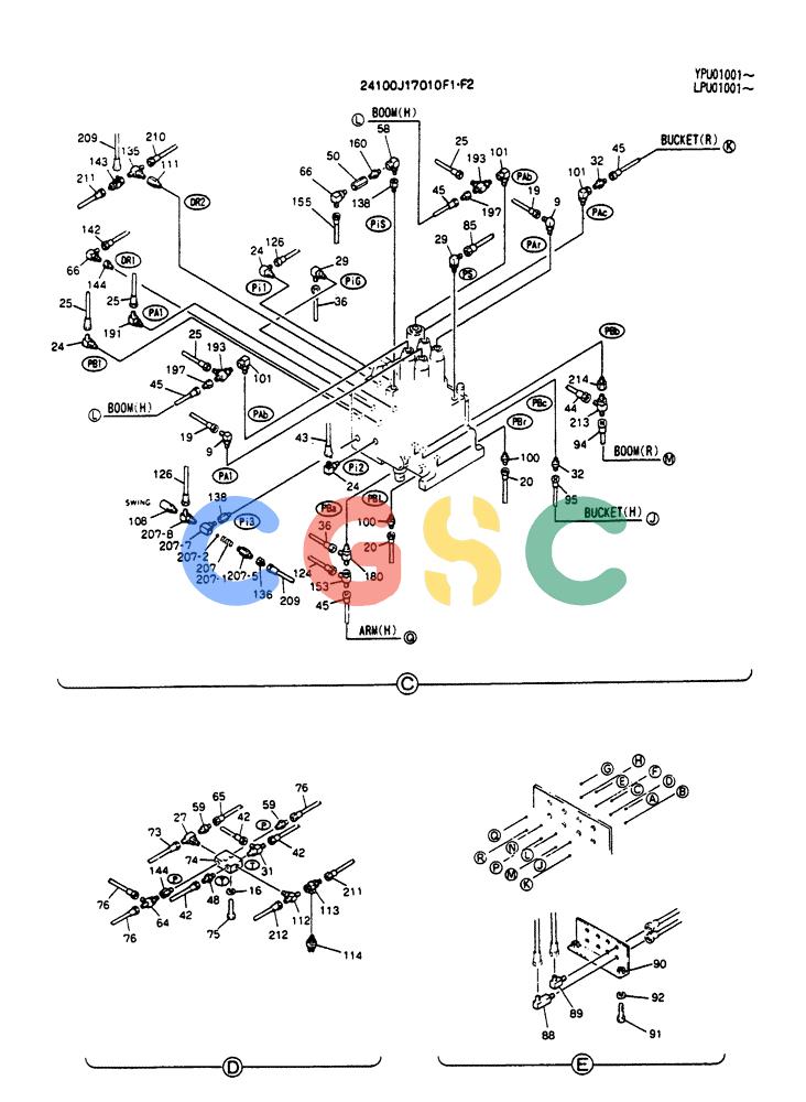 神钢零件查询(SK130LC) - EXCAVATOR BTW YPU1001 - YPU2000 (1/98-12/98) (03-005[01]) - WRIST CONTROL & PILOT LINE GROUP (CONTROL LINE REMOTE) Kobelco