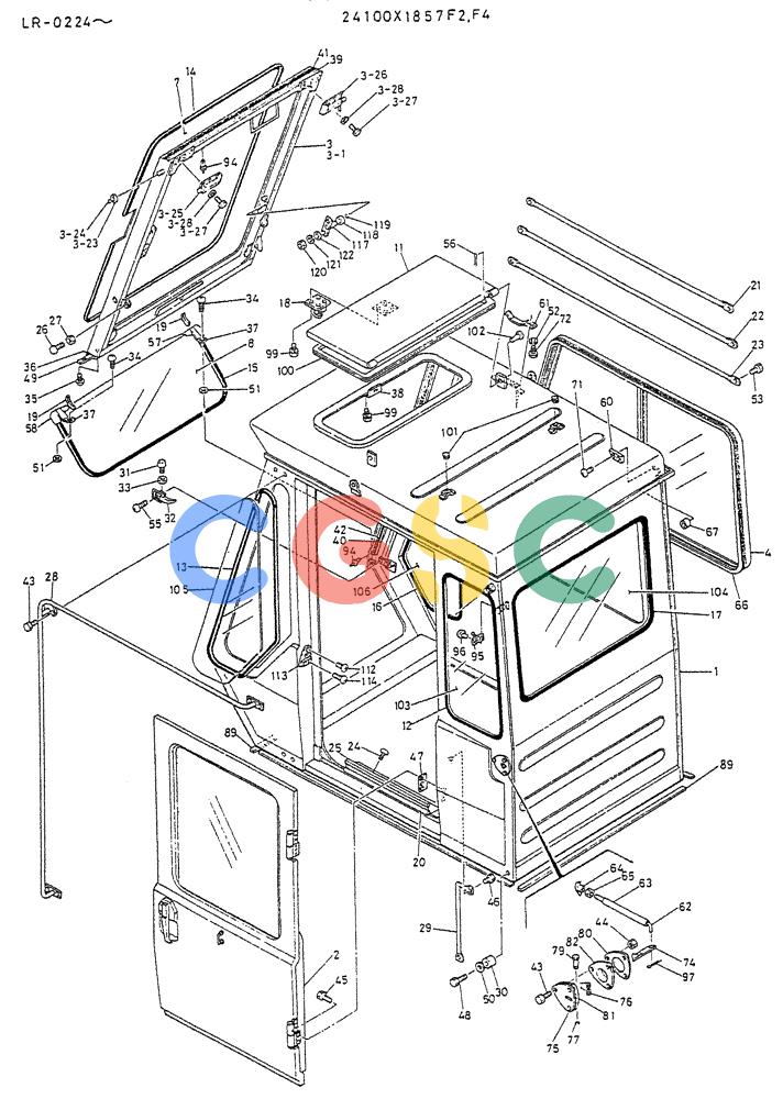 神钢零件查询(K914) - EXCAVATOR ASN LR-0143 (1/79-12/03) (02-009[01]) - CAB ASSY P/N 24100X1857F2, F4 Kobelco