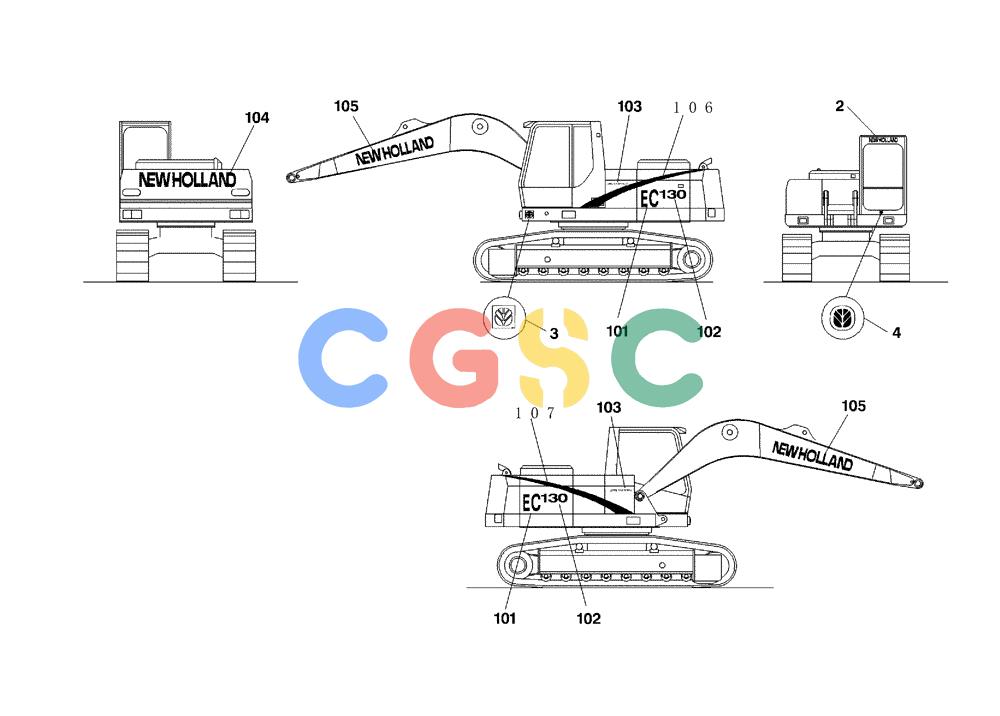 纽荷兰零件查询(EC130) - CRAWLER EXCAVATOR (4/99-) (91.010[003]) - DECAL KIT (S/N 11701-UP) New Holland Constructuion