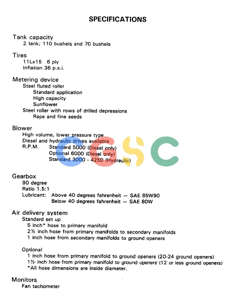 凯斯零件查询(1002) - CONCORD AIR SYSTEM (9/81-12/01) (25) - SPECIFICATIONS Case Agriculture