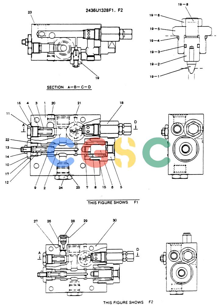 神钢零件查询(SK130LC) - EXCAVATOR BTW YPU1001 - YPU2000 (1/98-12/98) (12-036) - VALVE ASSY HOLDING (2436U1328F1, F2) Kobelco