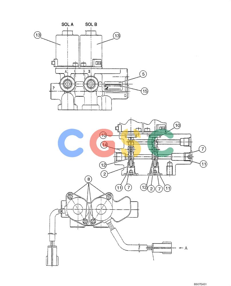 纽荷兰零件查询(E215B) - CRAWLER EXCAVATOR - TIER 3 (ROPS CAB) ASN NBDA21800 (6/13-) (07-007[00]) - VALVE ASSY, SOLENOID New Holland Constructuion