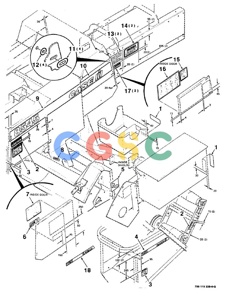 凯斯零件查询(8545) - CASE IH RECTANGULAR BALER (1/89-12/99) (9-08) - DECALS AND LOCATION DIAGRAM - LEFT (S.N. CFH0044811 AND LATER) Case Agriculture