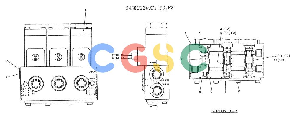 神钢零件查询(K905LC) - MARK II EXCAVATOR BTW YP1001 - YP1281. (4/89-12/03) (11-010) - VALVE ASSY, SOLENOID (2436U1240F1-F3) Kobelco