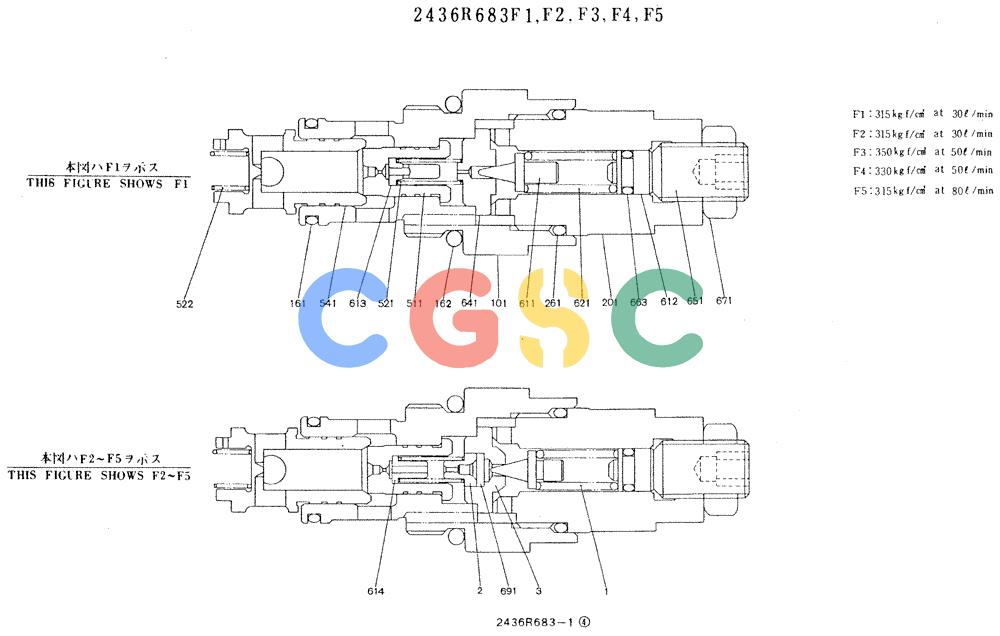 神钢零件查询(K905LC) - MARK II EXCAVATOR ASN YPU00001 (1/87-12/03) (11-002) - VALVE ASSY, RELIEF, 2436R683 Kobelco