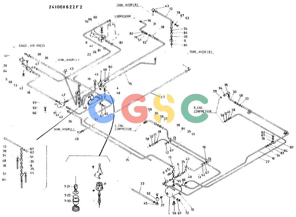 神钢零件查询(K935) - EXCAVATOR BTW L70106 - L70166, LU0067 (1/76-12/03) (04-009) - AIRLINES INSTAL, UPP, P/N 24100X622F2 Kobelco