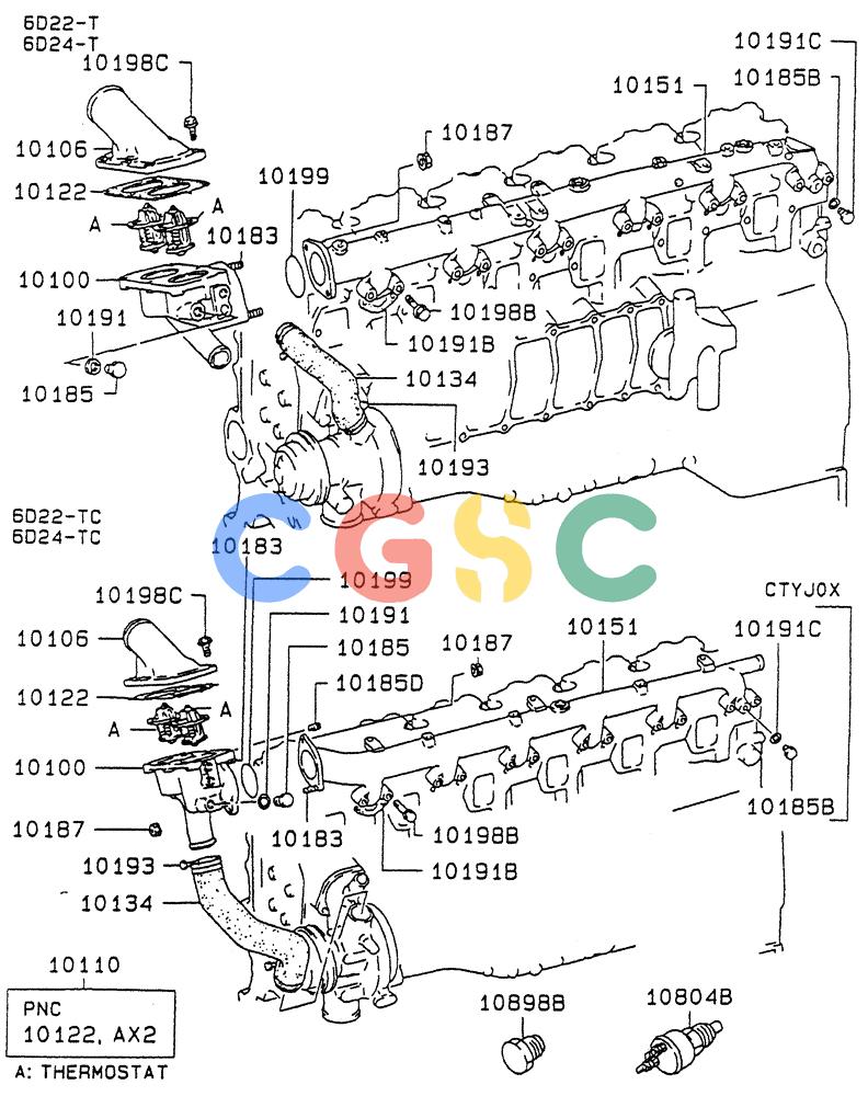 神钢零件查询(6D22-TC) - MITSUBISHI DIESL ENGINE - SK EXCAVATORS (1/06-12/06) (04-002) - WATER PIPE & THERMOSTAT Kobelco