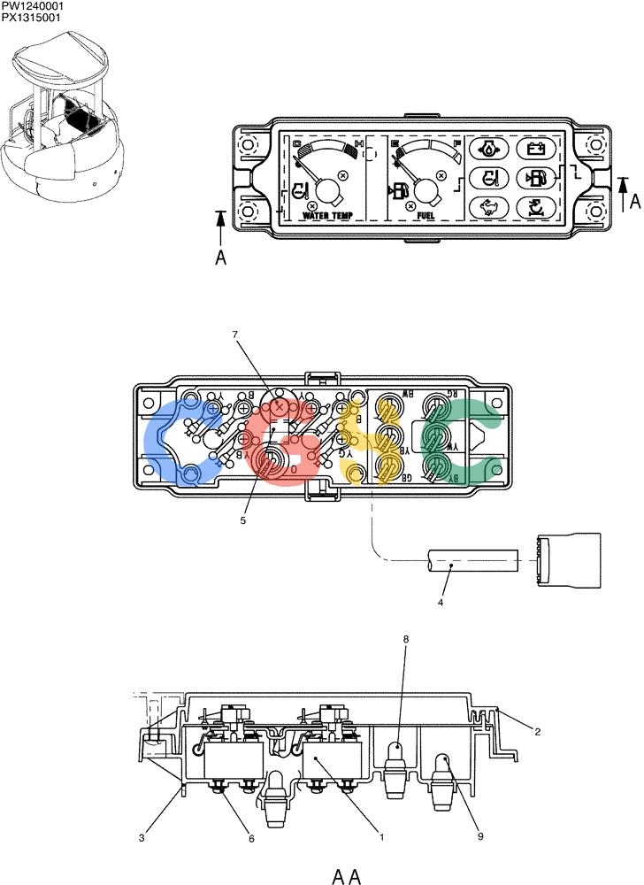 纽荷兰零件查询(E35SR) - COMPACT CRAWLER EXCAVATOR ASN PX13-15001 (N6TN61732) (NA) (1/06-) (01-057) - GAUGE ASSY, CLUSTER New Holland Constructuion