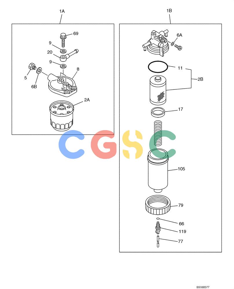 纽荷兰零件查询(E80BMSR) - CRAWLER EXCAVATOR ASN LF05-04001 - (N8TA18060) (B118M-41A) - FUEL FILTER AND BRACKET New Holland Constructuion