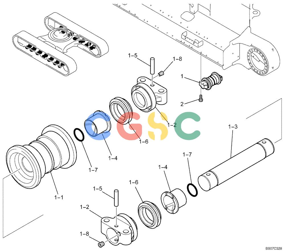 纽荷兰零件查询(E175B) - CRAWLER EXCAVATOR TIER 3 (NA) - N7DA16301 - (5/07-) (03-06[00]) - TRACK ROLLER ASSEMBLY (YM64D00005F1) New Holland Constructuion