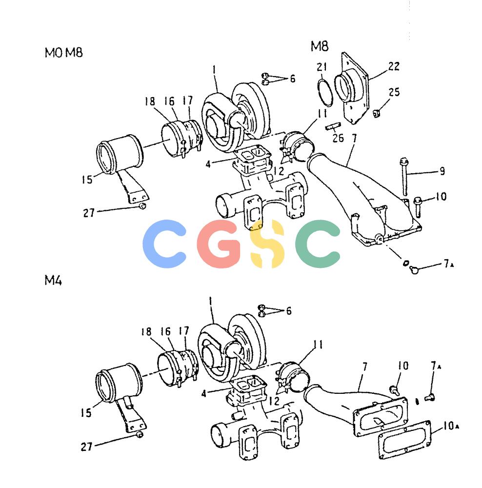 神钢零件查询(6D22-TC) - MITSUBISHI DIESEL ENGINE - K912, K912LC, & K916 (1/83-12/06) (01-020) - TURBO CHARGER GENERAL 020-450J Kobelco