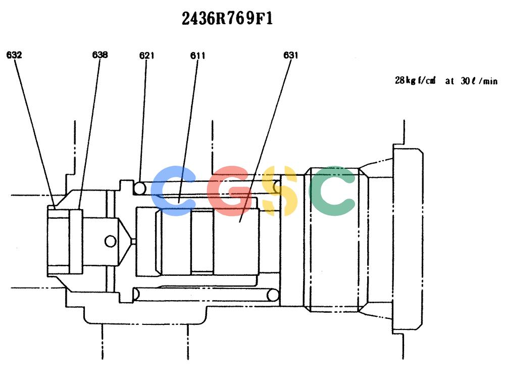 神钢零件查询(K904) - MARK II EXCAVATOR ASN YW1119 (1/88-12/03) (11-009) - VALVE ASSY, RELIEF, P/N 2436R769F1 Kobelco