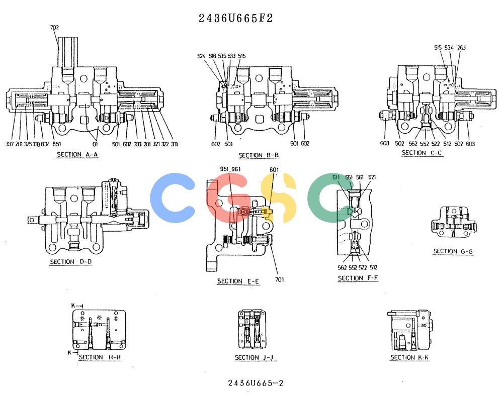 神钢零件查询(K909A) - EXCAVATOR ASN LQ0795 (1/83-12/03) (01-005[02]) - VALVE ASSY CONTROL, P/N 2436U665F2 Kobelco
