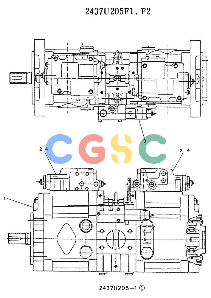 神钢零件查询(K907LC) - MARK II EXCAVATOR BTW YQU0001 - YQU0400 (1/87-12/03) (11-019) - PUMP ASSY 2437U205F1 Kobelco