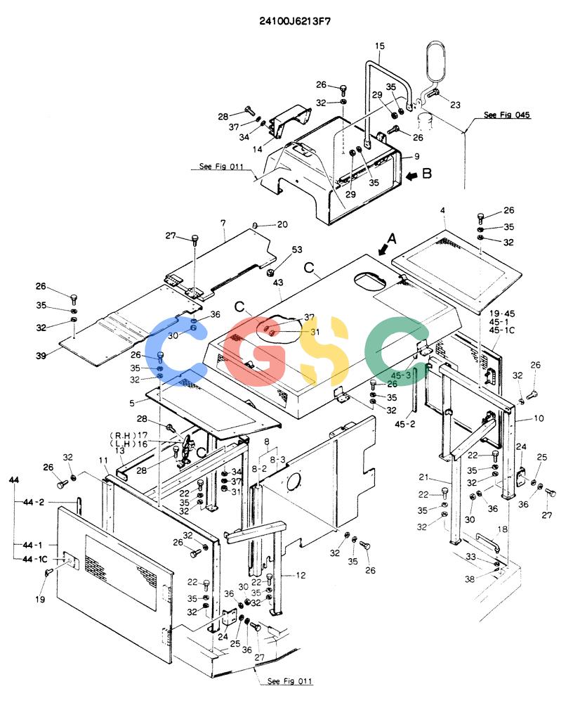 神钢零件查询(K904EL) - EXCAVATOR ASN LX1401 (1/86-12/03) (02-014[01]) - GUARD ASSY, P/N 24100J6213F7 Kobelco