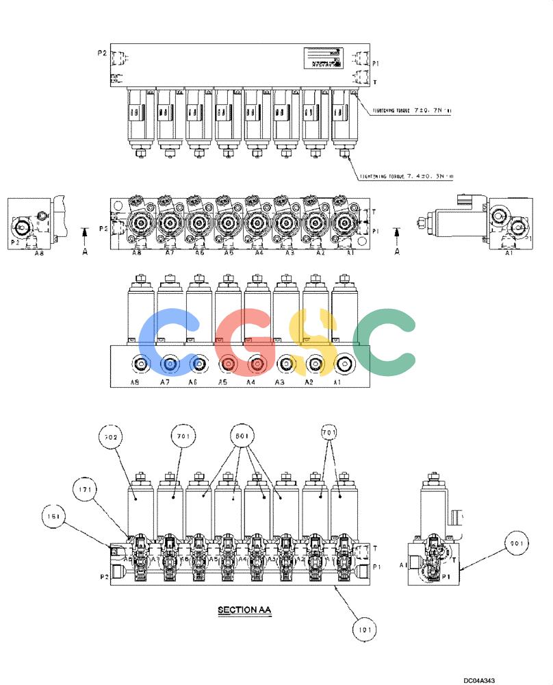 纽荷兰零件查询(EH215) - CRAWLER EXCAVATOR (9/03-) (08 -84[00]) - VALVE ASSY - SOLENOID (YN35V00039F1) New Holland Constructuion