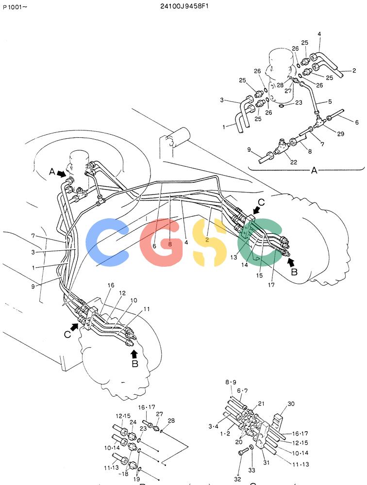 神钢零件查询(K905LC) - MARK II EXCAVATOR BTW YP1001 - YP1281 (1/87-12/03) (06-015) - HYDR LINES, LOW (FOR LONG CRAWLER) Kobelco