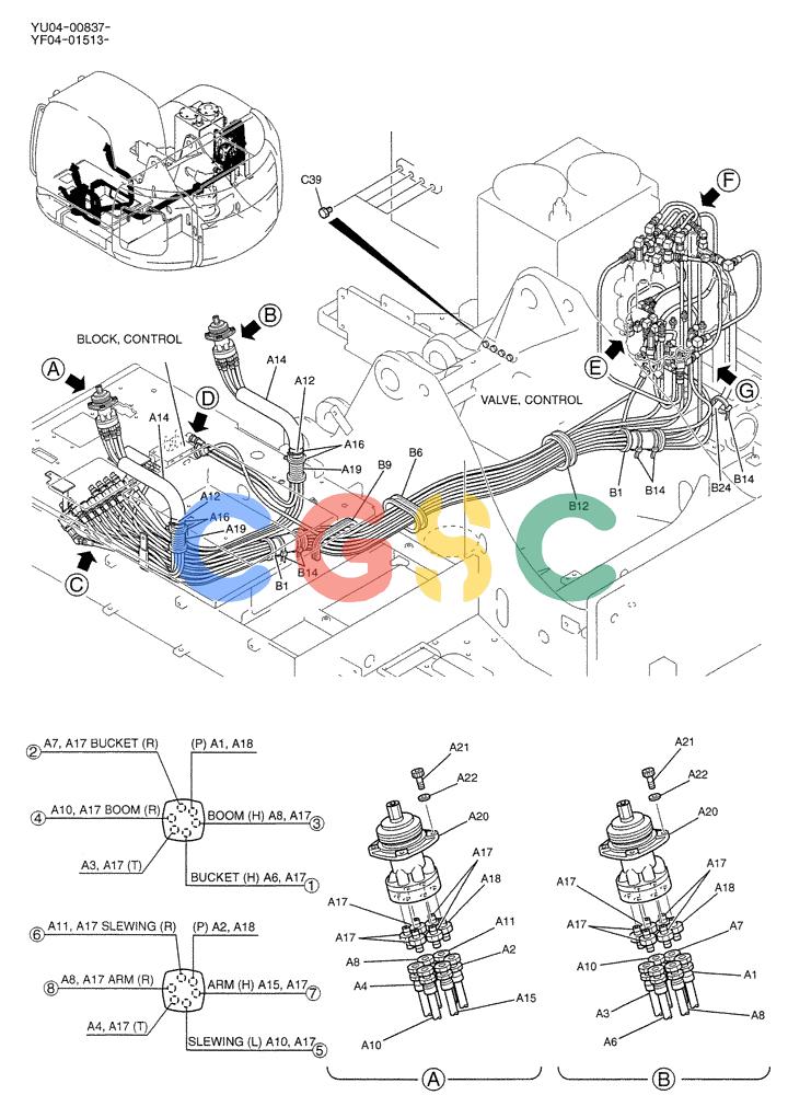 纽荷兰零件查询(E235SRLC) - CRAWLER EXCAVATOR BTW YU04-00837 - YU04-01417 (01-029[01]) - CONTROL LINES, REMOTE, P/N YF68H00004F1 New Holland Constructuion