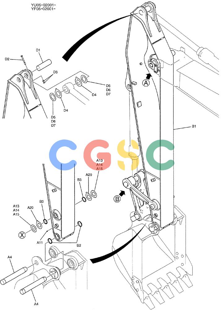 纽荷兰零件查询(E235BSRNLC) - CRAWLER EXCAVATOR ASN YU05-02001 (05-013[01]) - ARM GROUP, LONG 3.33M (NIBBLER & BREAKER), P/N YN12B00880F1 New Holland Constructuion