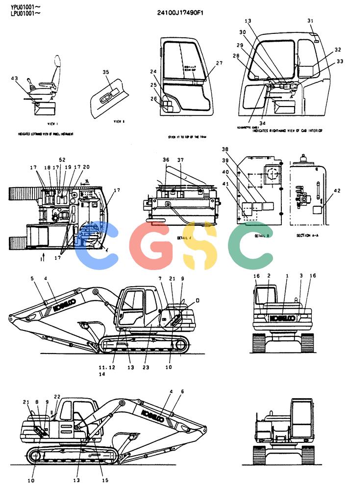 神钢零件查询(SK130LC) - EXCAVATOR BTW YPU1001 - YPU2000 (1/98-12/98) (11-001[01]) - LABEL INSTALLATION (24100317490F1) Kobelco