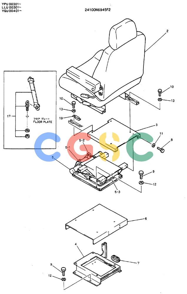 神钢零件查询(MD140C) - EXCAVATOR BTW YPU0301 - YPU0500 (1/80-12/06) (02-004) - SEAT ASSY P/N 24100N6945F2 Kobelco