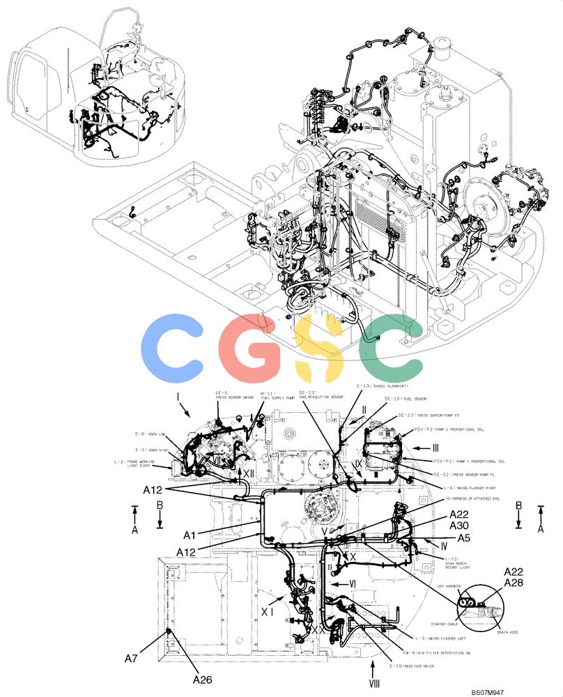 纽荷兰零件查询(E135B) - CRAWLER EXCAVATOR TIER 3 - ASN YH05-07001 (N8TA13006) (1/08-) (02-68[01]) - HARNESS ASSEMBLY, UPPER (YY13E00052F1), PAGE 1 OF 11 New Holland Constructuion