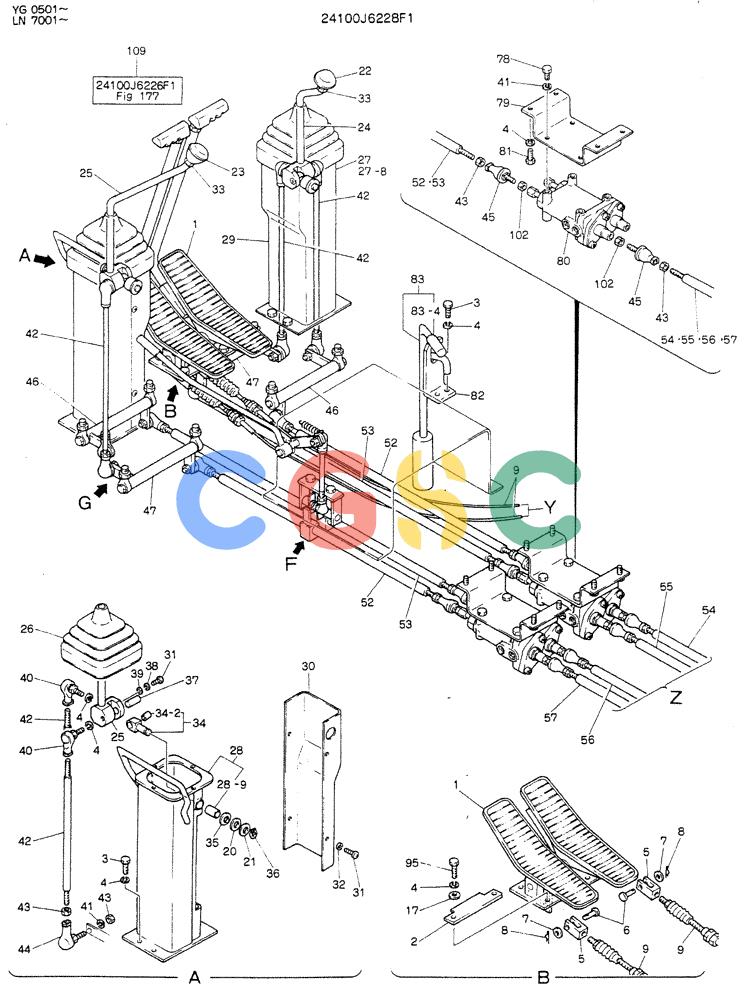 神钢零件查询(K907DLC) - EXCAVATOR ASN YG0501 (1/86-12/03) (03-004[01]) - CONTROL ASSY P/N 24100J6228F1 Kobelco
