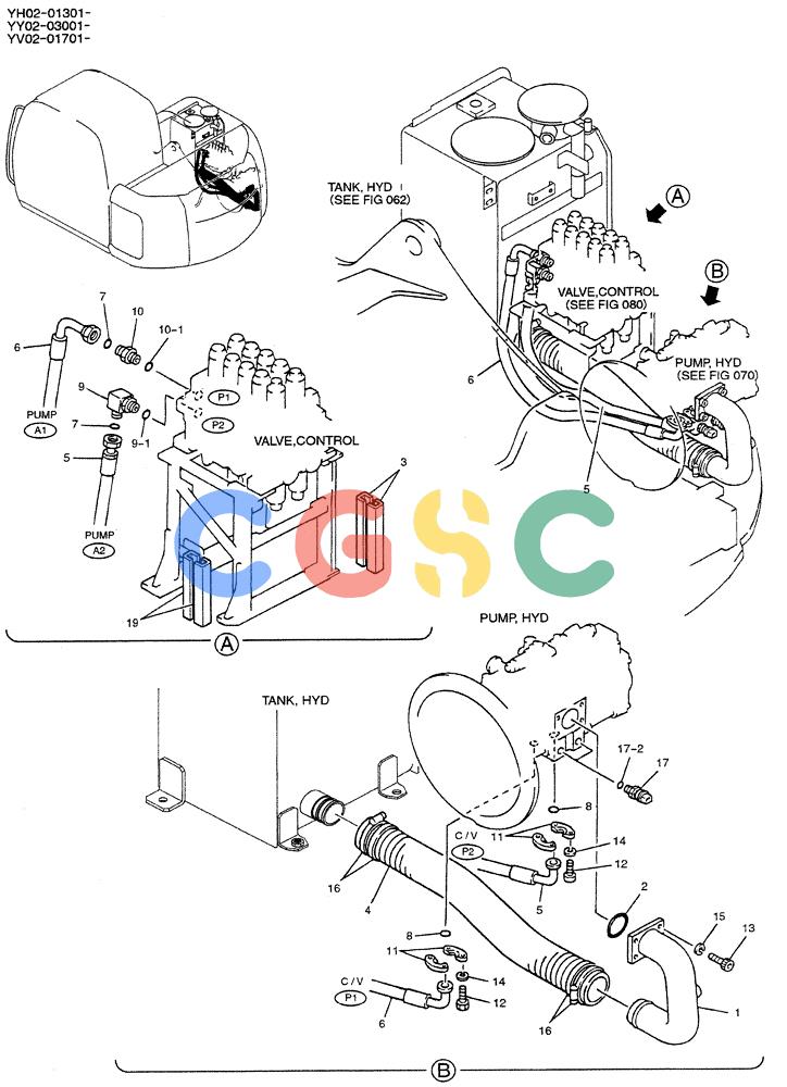 神钢零件查询(ED150-1E) - BLADE RUNNER EXCAVATOR/DOZER ASN YL05-00555 (11/03-12/04) (01-019) - HYD LINES, UPP (SUCTION, DELIVERY) Kobelco