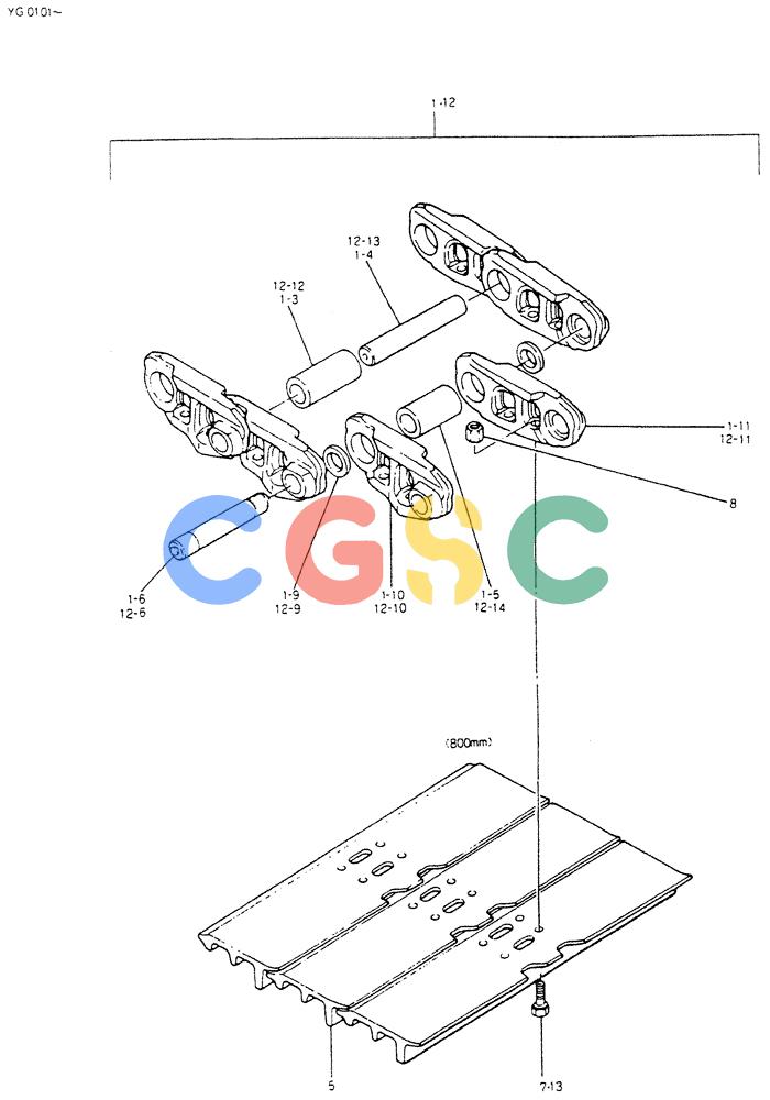 神钢零件查询(K907CLC) - EXCAVATOR BTW YG0101 - YG0500 (1/85-12/03) (07-006) - INSTAL, CRAWLER TRACK (FOR LONG CRAWLER, FOR WET LAND) Kobelco