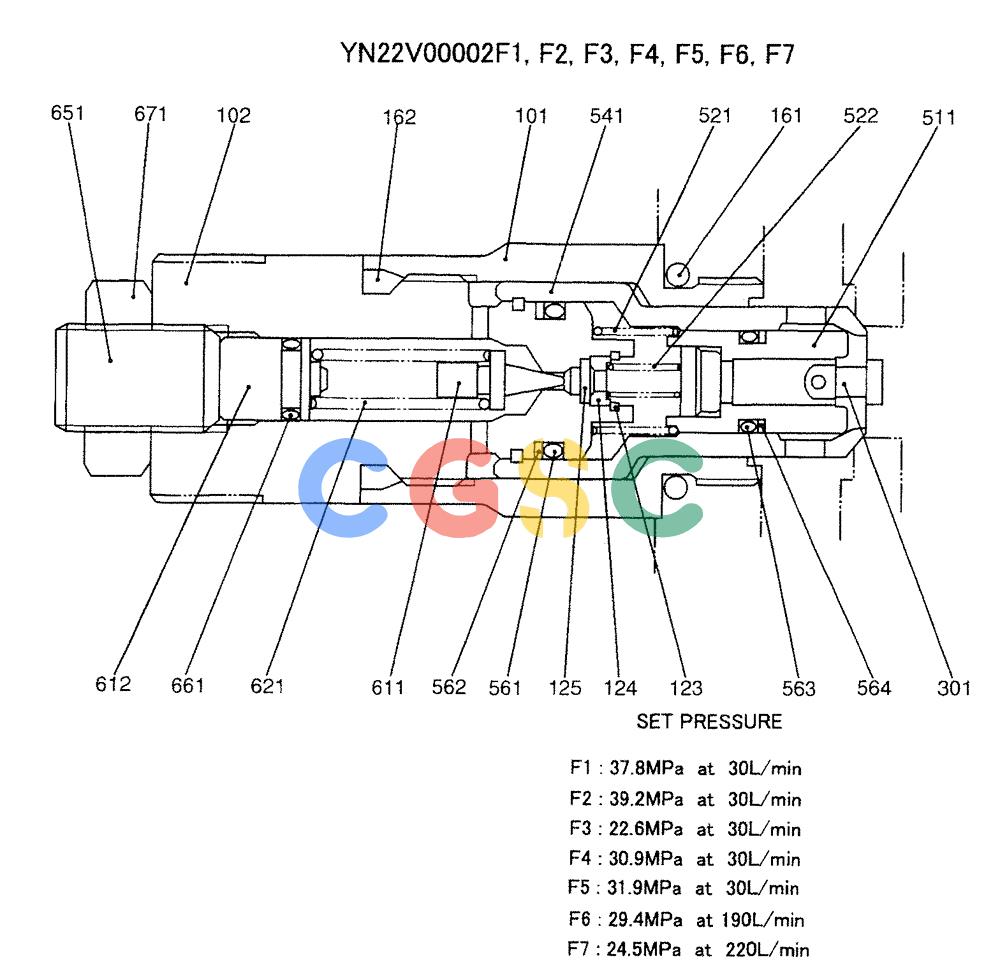 神钢零件查询(SK160LC-6E) - DYNAMIC ACERA EXCAVATOR 08/2004 ASN YM03U0523 (8/04-12/07) (07-029-01) - VALVE ASSEMBLY, PORT RELIEF (YN22V00002F1) Kobelco