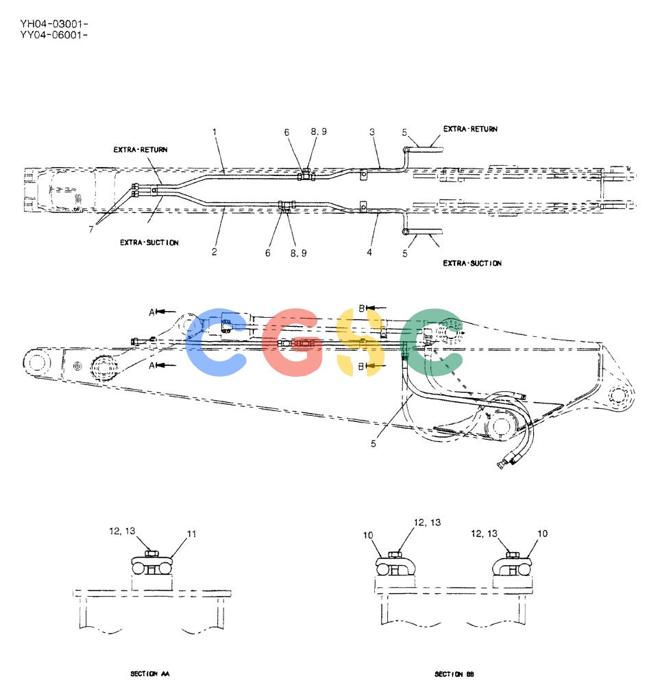 神钢零件查询(BREAKER) - ATTACHMENT (N&B) - SK115SR & SK135SR - ASN YV04, YY04, YH04-03001 (9/04-) (02-039) - HYD LINES, ARM 2.45M (EXTRA) Kobelco
