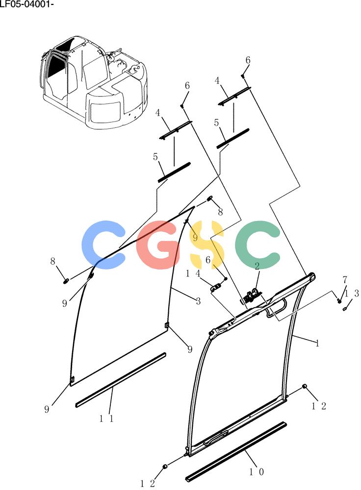 纽荷兰零件查询(E80BMSR) - CRAWLER EXCAVATOR ASN LF05-04001 - (N8TA18060) (190-01[1]) - WINDOW ASSY, FRONT New Holland Constructuion