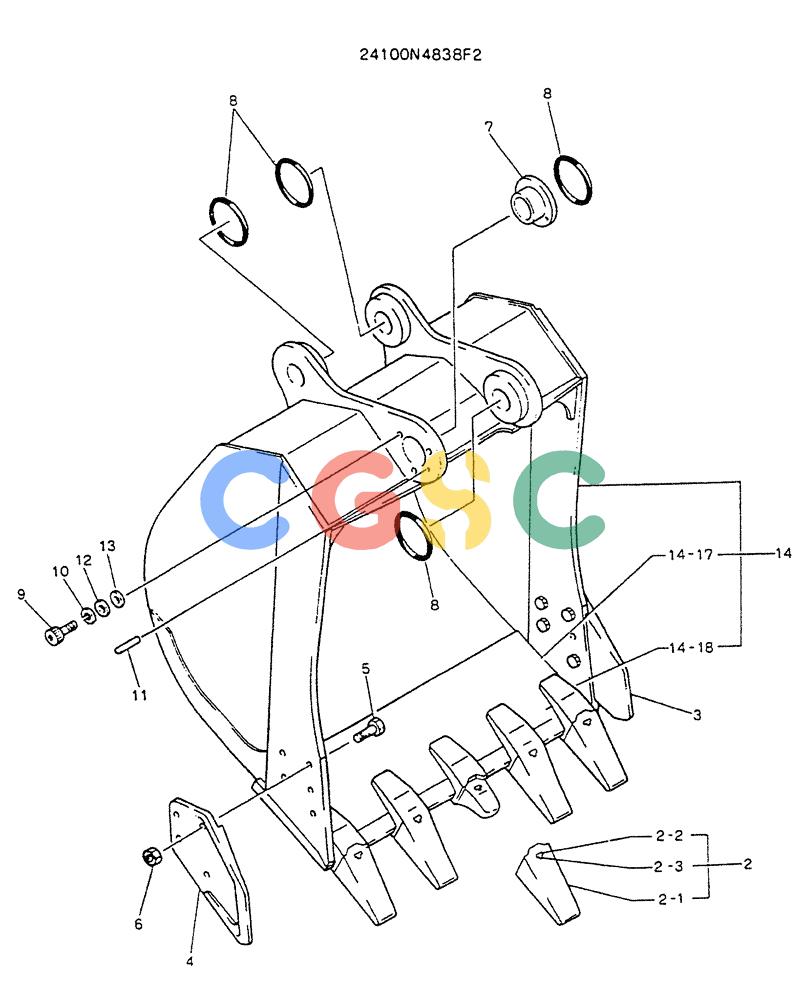 神钢零件查询(K905LC) - MARK II EXCAVATOR BTW YP1001 - YP1281. (4/89-12/03) (09-007) - BUCKET ASSY, 0.6M³ Kobelco