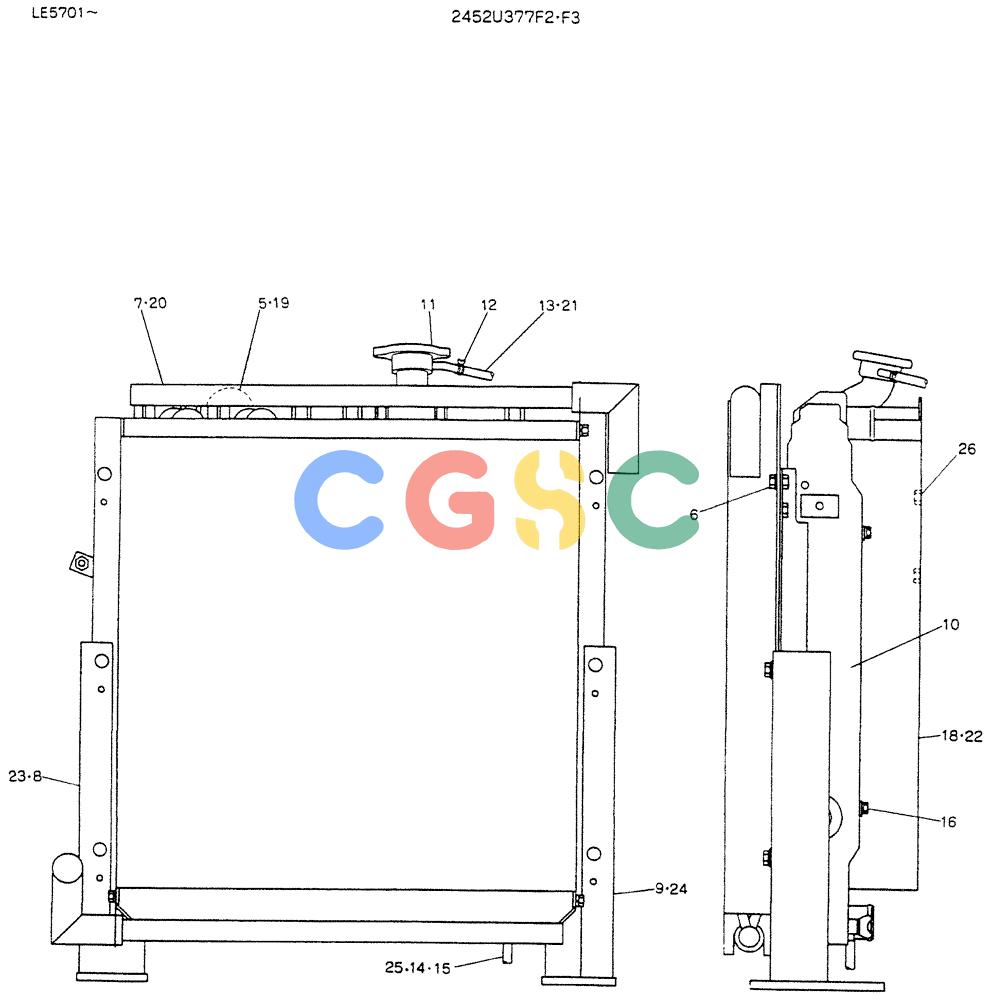 神钢零件查询(K903C) - EXCAVATOR ASN LE5701 (1/87-12/03) (04-007) - RADIATOR ASSY Kobelco
