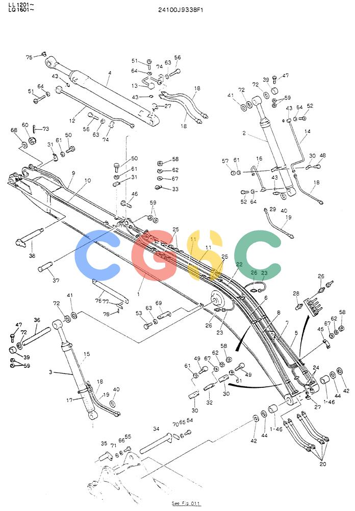 神钢零件查询(K909LC) - MARK II EXCAVATOR BTW LL1207 - LL1487 (1/87-12/03) (09-001) - BOOM ASSY, 8.3M (50FT LONG RANGE) Kobelco