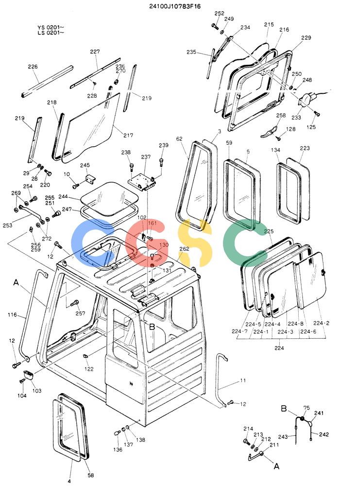 神钢零件查询(K916LC) - MARK II EXCAVTOR ASN YS0201 (1/89-12/03) (02-005[01]) - CAB ASSY (FOR NORTH EUROPE) Kobelco
