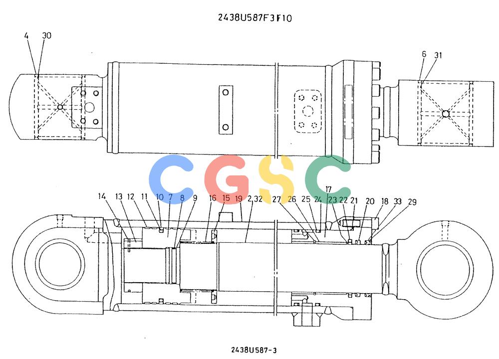 神钢零件查询(K909A) - EXCAVATOR ASN LQ0795 (1/83-12/03) (01-018) - CYLINDER ASSY, BOOM, P/N 2438U587F3, F10 Kobelco