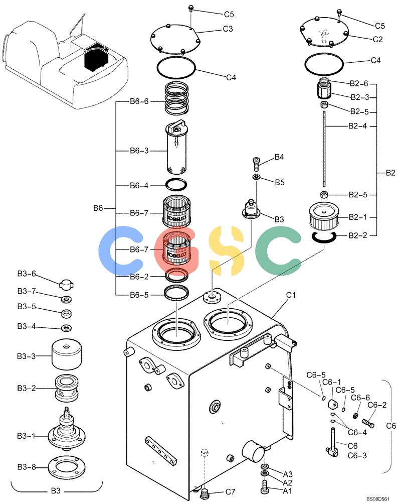 纽荷兰零件查询(E215B) - CRAWLER EXCAVATOR - TIER 3 (NA) - ASN N7DA21001 (1/07-) (1.012.01[00]) - HYDRAULIC TANK ASSEMBLY (YN33H00076F1), USED AFTER DATE 01/18/2008 - UP New Holland Constructuion