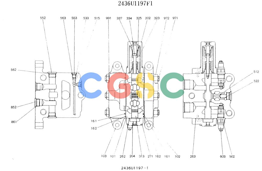神钢零件查询(K907LC) - MARK II EXCAVATOR ASN YQ0565 (NA) (1/87-12/03) (11-020) - VALVE ASSY CONTROL, P/N 2436U1197F1 Kobelco