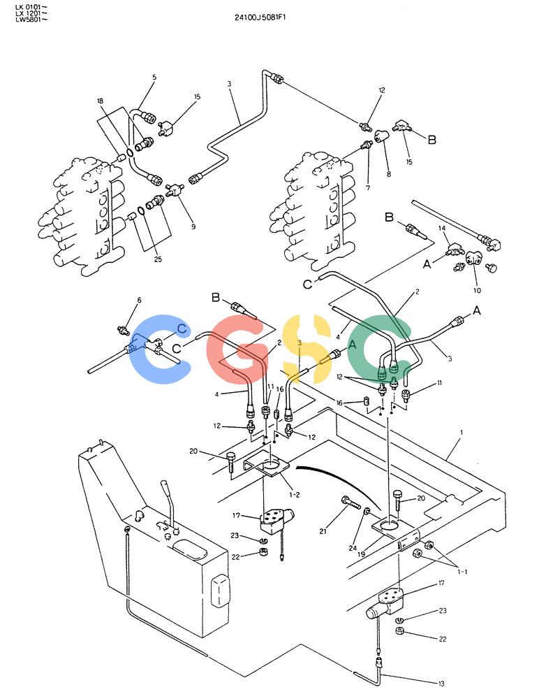 神钢零件查询(K904DL) - EXCAVATOR ASN LX1201 (1/84-12/03) (10-003) - CONTROL ASSY,VALVE (FOR COLD REGIONS) Kobelco