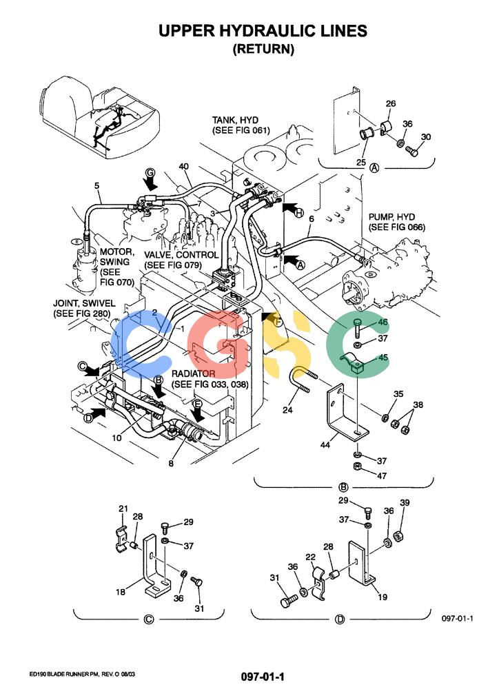 神钢零件查询(ED190LC-6E) - BLADE RUNNER EXCAVATOR/DOZER BTW YL03U0136 - YL03U0292 (1/05-12/06) (01-026[01]) - UPPER HYDRAULIC (RETURN) Kobelco
