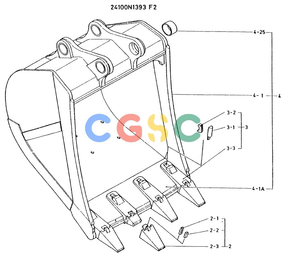 神钢零件查询(K935) - EXCAVATOR BTW L70106 - L70166, LU0067 (1/76-12/03) (09-022) - BUCKET ASSY, P/N 24100N1393F2 Kobelco