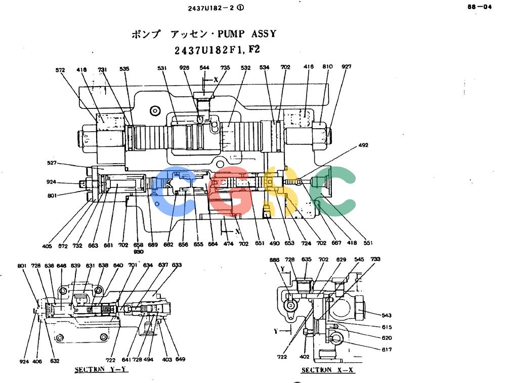 神钢零件查询(MD200BLC) - EXCAVATOR BTW YQ0101 - YQ0564 (1/80-12/06) (11-018[02]) - PUMP ASSY- 2437U182 F1, F2 Kobelco