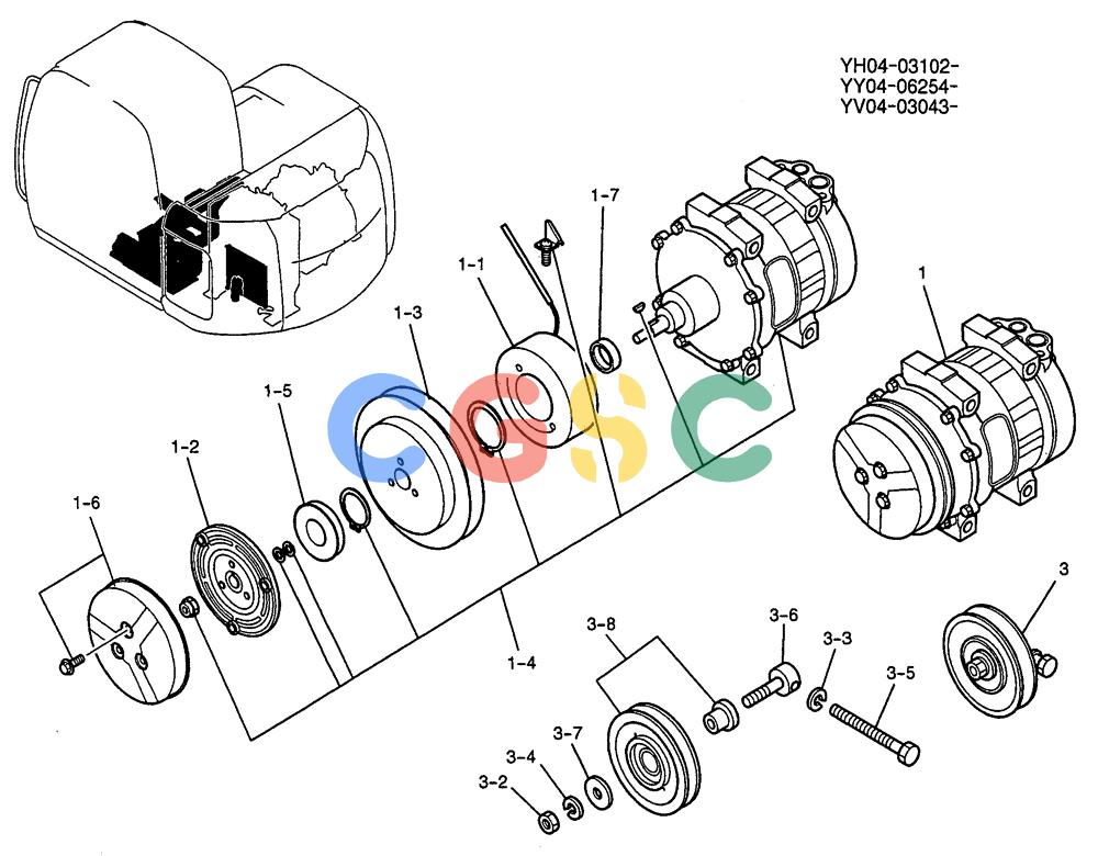纽荷兰零件查询(E115SR) - CRAWLER EXCAVATOR ASN YV04-03043 (01-061) - COMPRESSOR ASSY, AIR P/N YX91V00002F2 New Holland Constructuion