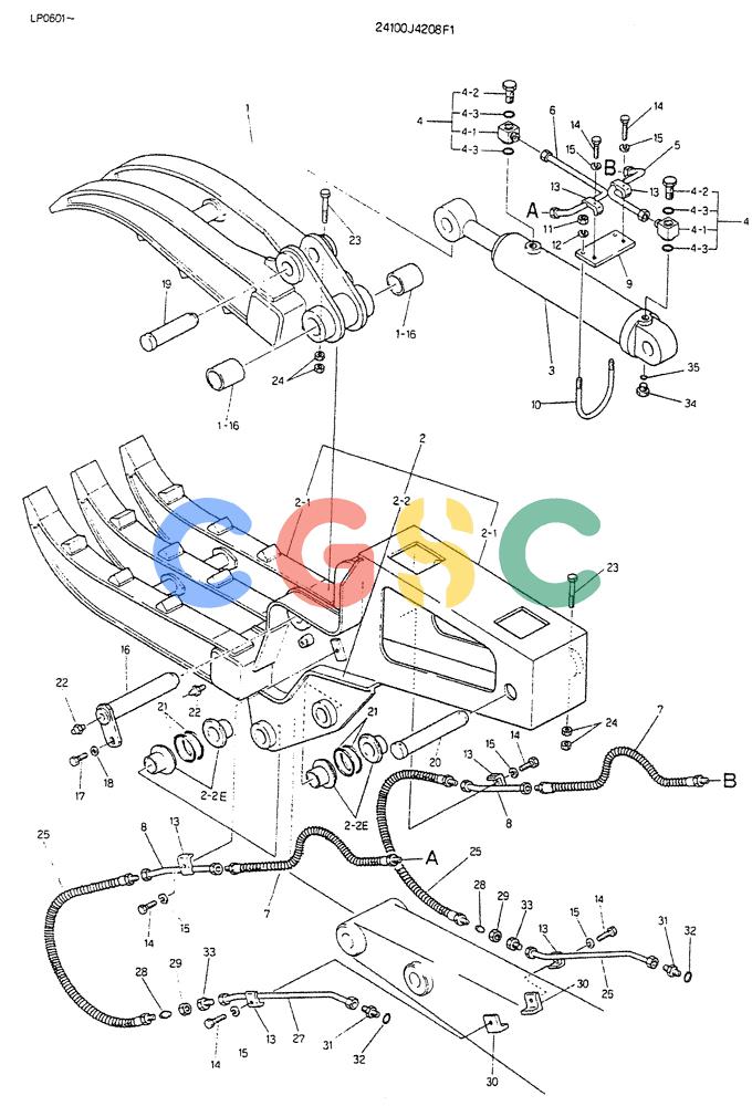 神钢零件查询(K905LC) - EXCAVATOR BTW YP0115 - YP0301 (1/85-12/03) (07-024) - GRAPPLE ASSY FORK (MULTI) Kobelco