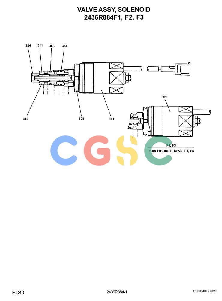 神钢零件查询(ED180) - BLADE RUNNER EXCAVATOR/DOZER ASN YLU0001 (1/99-12/01) (12-019) - VALVE ASSY, SOLENOID, (2436R884F1, 2436R884F2 & 2436R884F3) Kobelco