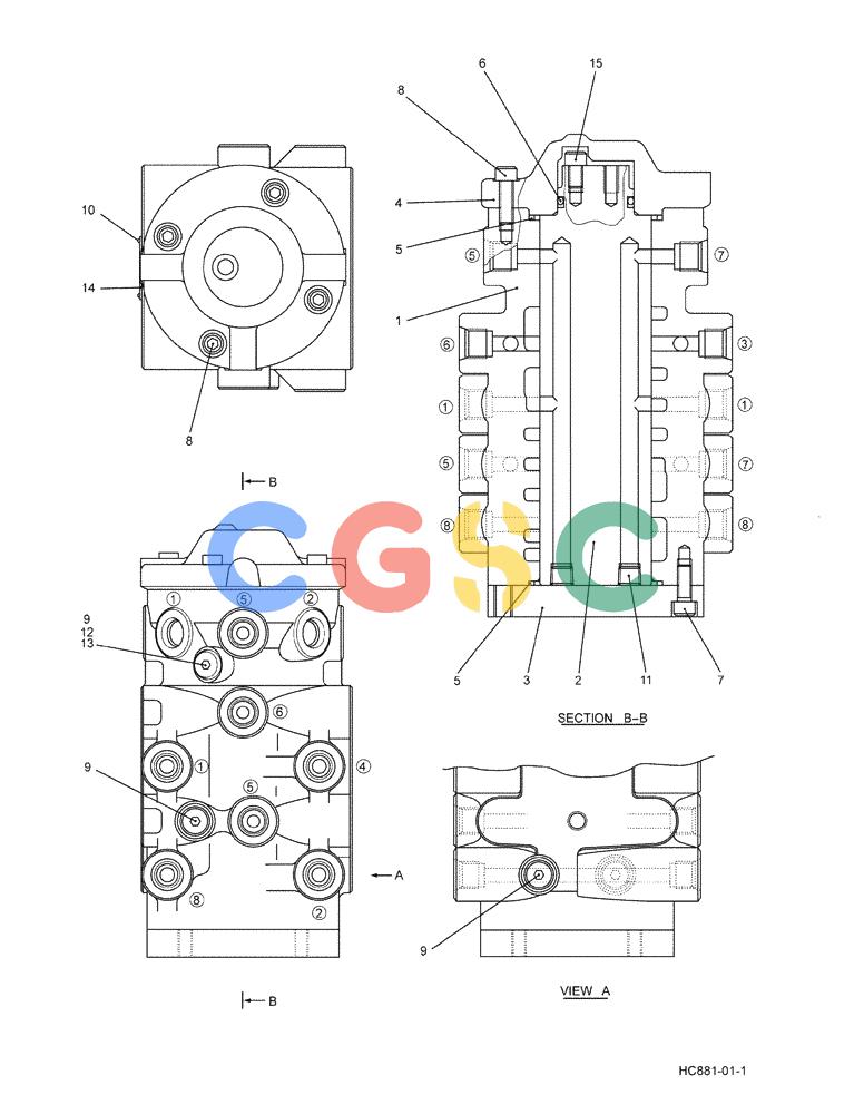 纽荷兰零件查询(E215B) - CRAWLER EXCAVATOR - TIER 3 (NA) - ASN N7DA21001 (1/07-) (8.036[00]) - VALVE ASSEMBLY, SELECTOR (YN30V00113F1) (HC881) New Holland Constructuion