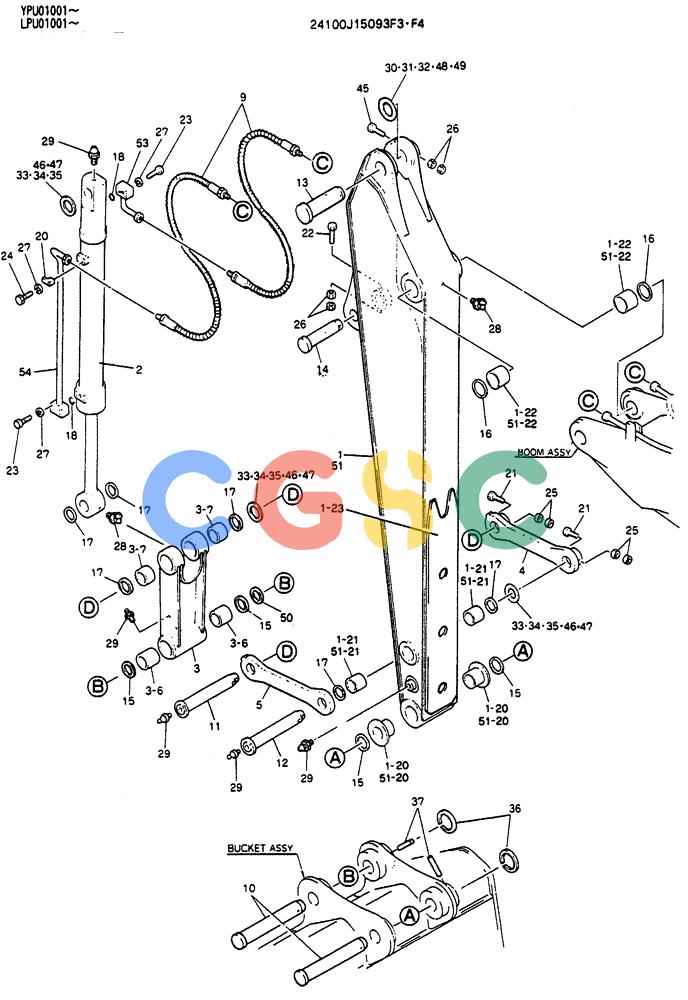 神钢零件查询(SK130LC) - EXCAVATOR BTW YPU1001 - YPU2000 (1/98-12/98) (10-001) - ARM ASSY 2.5M (24100J15093F3, F4) Kobelco