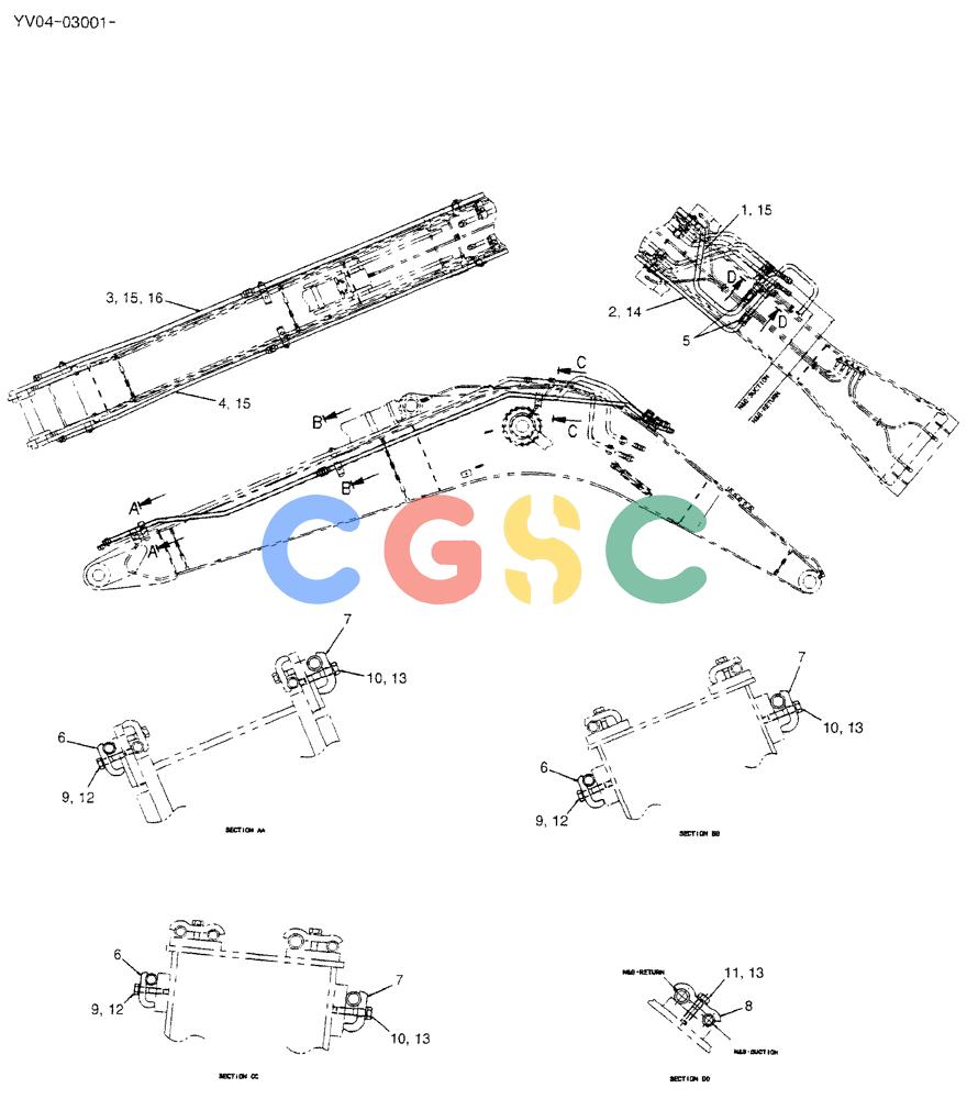 神钢零件查询(BREAKER) - ATTACHMENT (N&B) - SK115SR & SK135SR - ASN YV04, YY04, YH04-03001 (9/04-) (02-010) - HYD LINES, BOOM 4.26M (YV42H00024F1) Kobelco