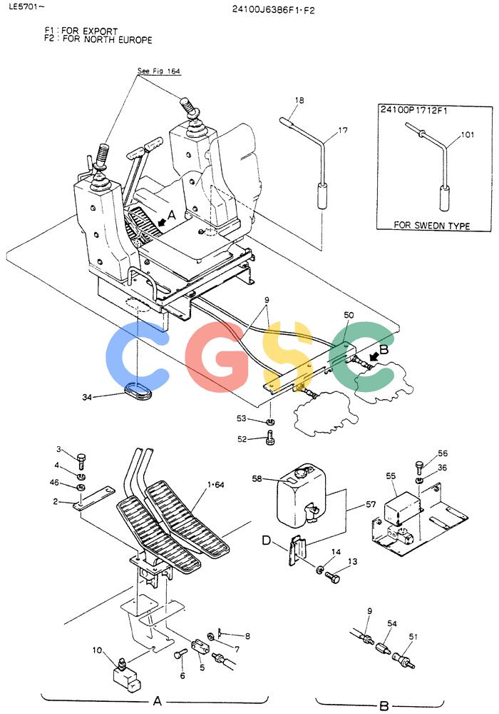 神钢零件查询(K903C) - EXCAVATOR ASN LE5701 (1/87-12/03) (02-003[02A]) - CONTROL ASSY (WRIST CONTROL) P/N 24100J6386F1 Kobelco